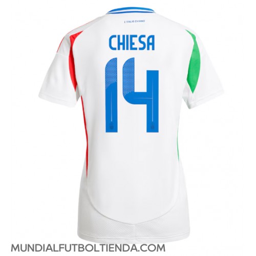 Camiseta Italia Federico Chiesa #14 Segunda Equipación Replica Eurocopa 2024 para mujer mangas cortas